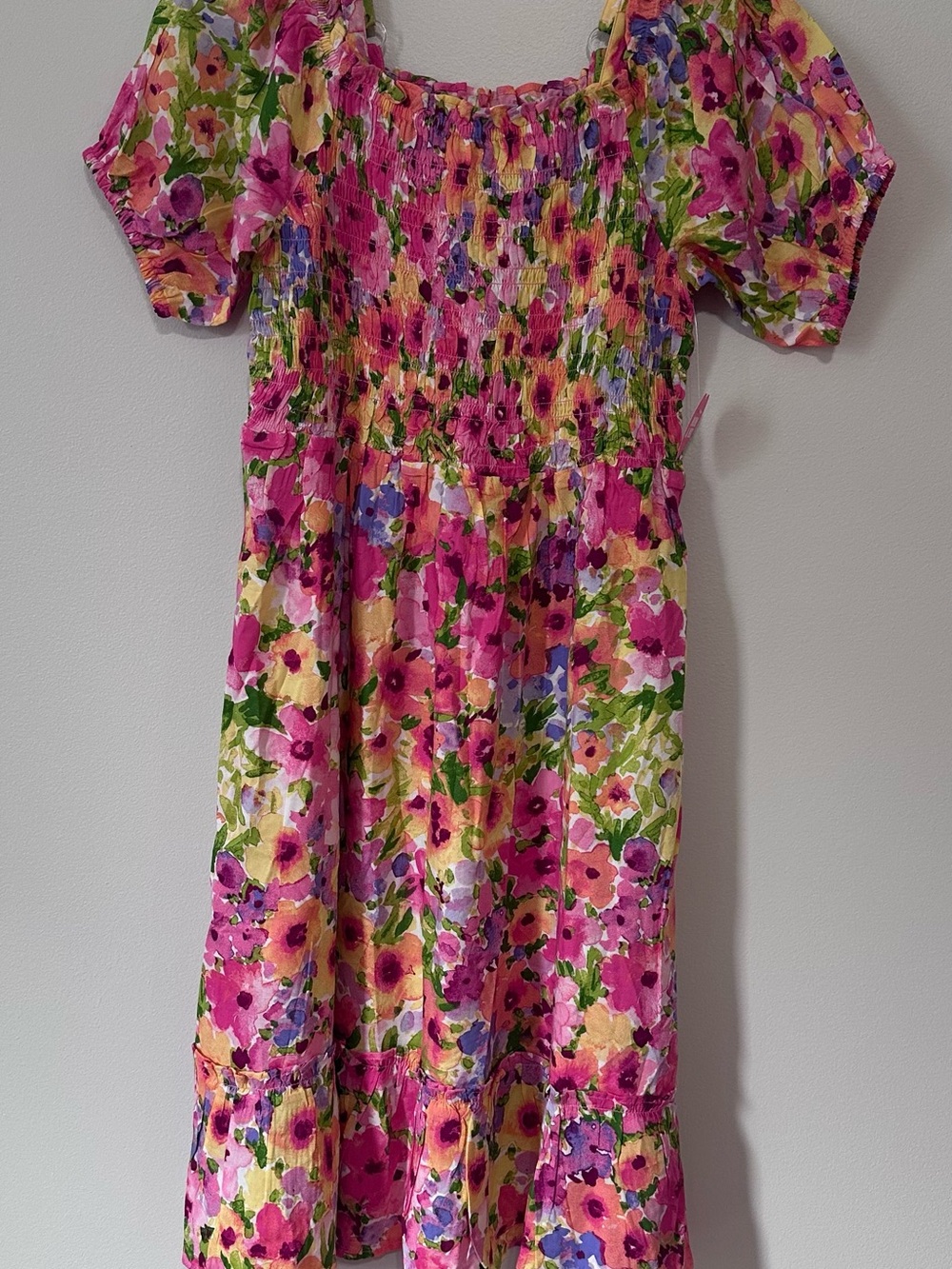 J. Crew Multicolor Pink Floral Smocked Puff-Sleeve Dress